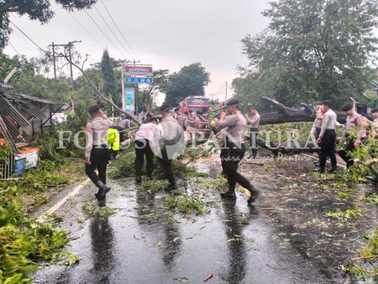 Gerak Cepat, Polres Indramayu Turunkan Sejumlah Personil Evakuasi Pohon Tumbang   